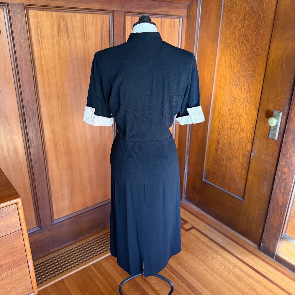 Vintage 40s 50s Black Cocktail Evening Dress w/ White Gold Lurex Rhinestones, XL - Picture 4 of 9